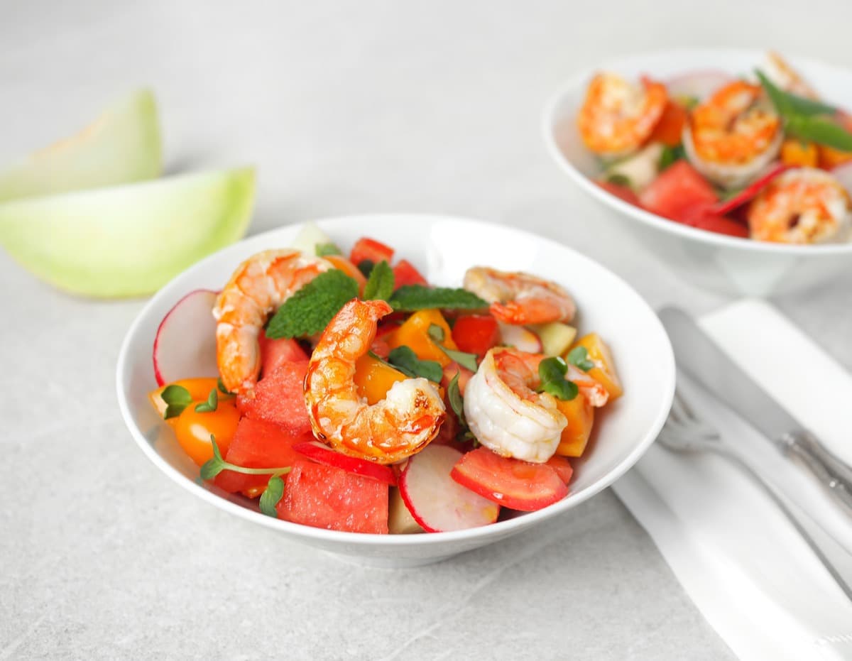 Bavarian shrimp melon salad