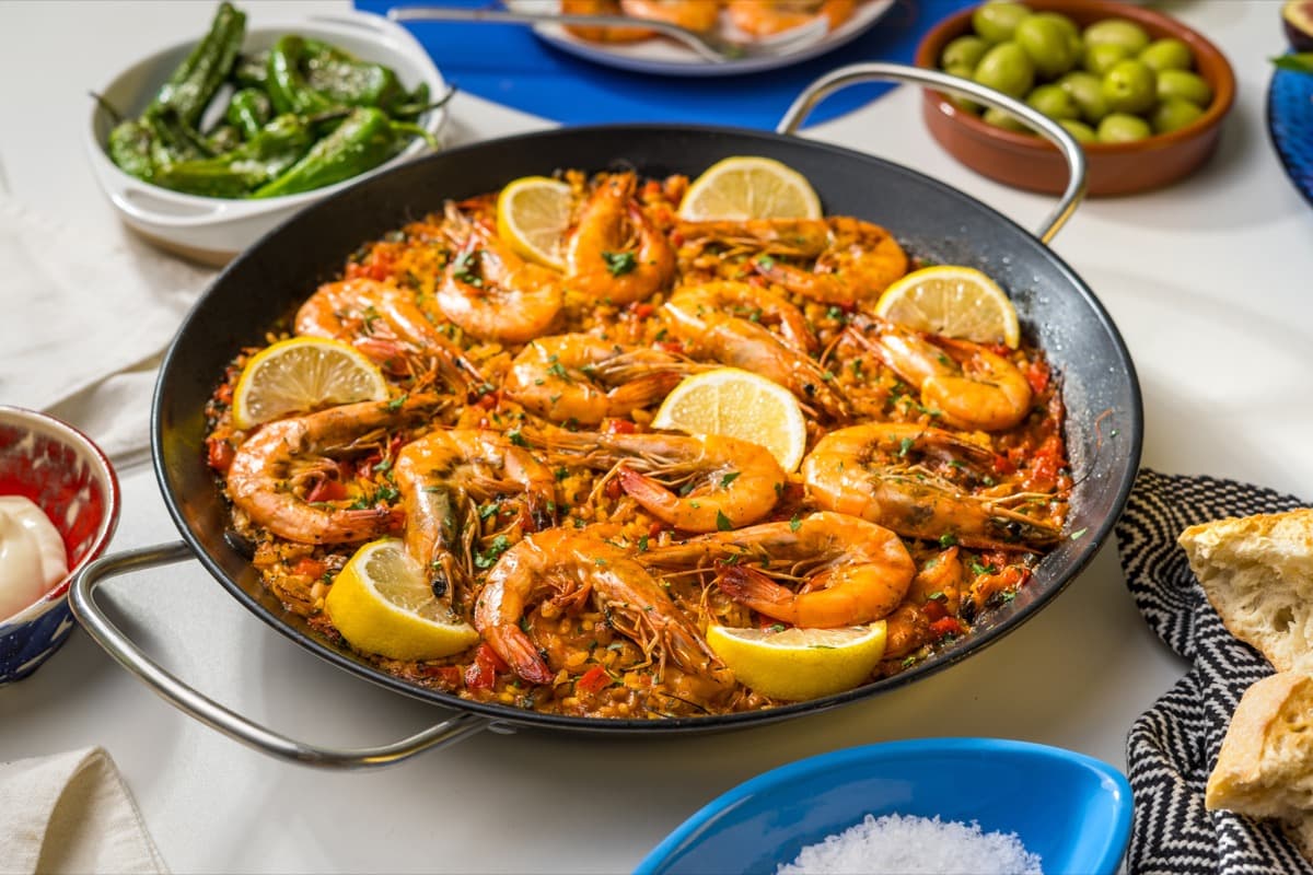 Paella with shrimp